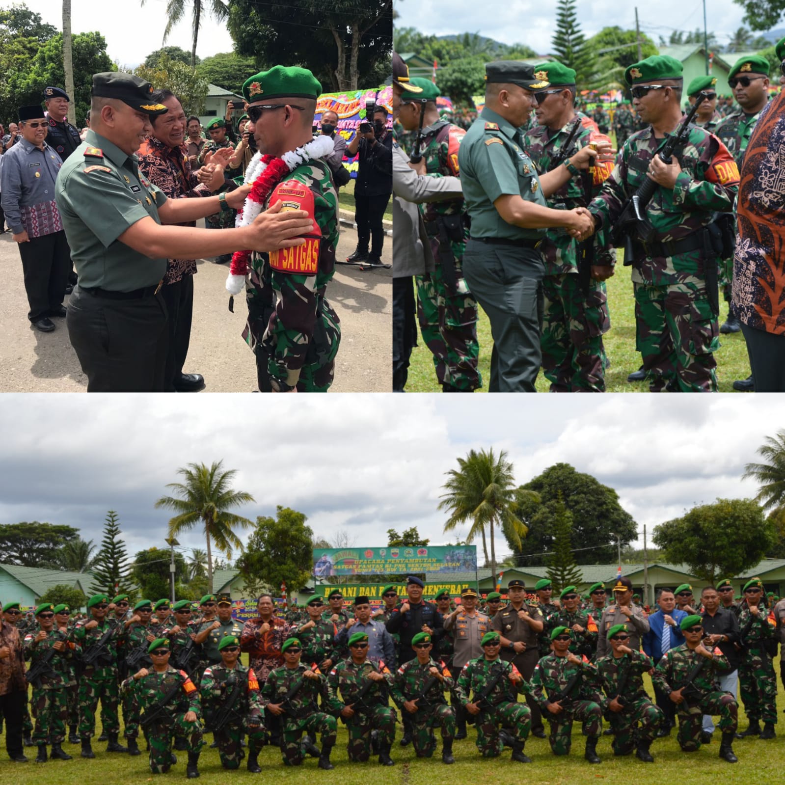 HARU DAN BANGGA, DANDIM 0212/TAPSEL BERSAMA FORKOPIMDA SAMBUT KEPULANGAN SATGAS PAMTAS RI-PNG SEKTOR SELATAN YONIF 123/RW â€