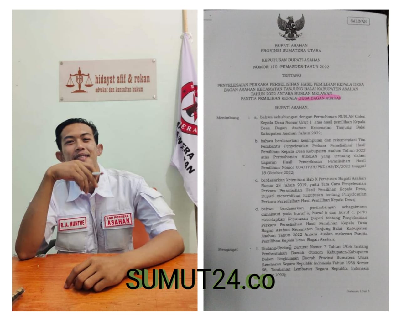 Kepentingan Politik 2024, Bupati Asahan Tolak Gugatan Cakades Nomor Urut 01 Desa Bagan Asahan