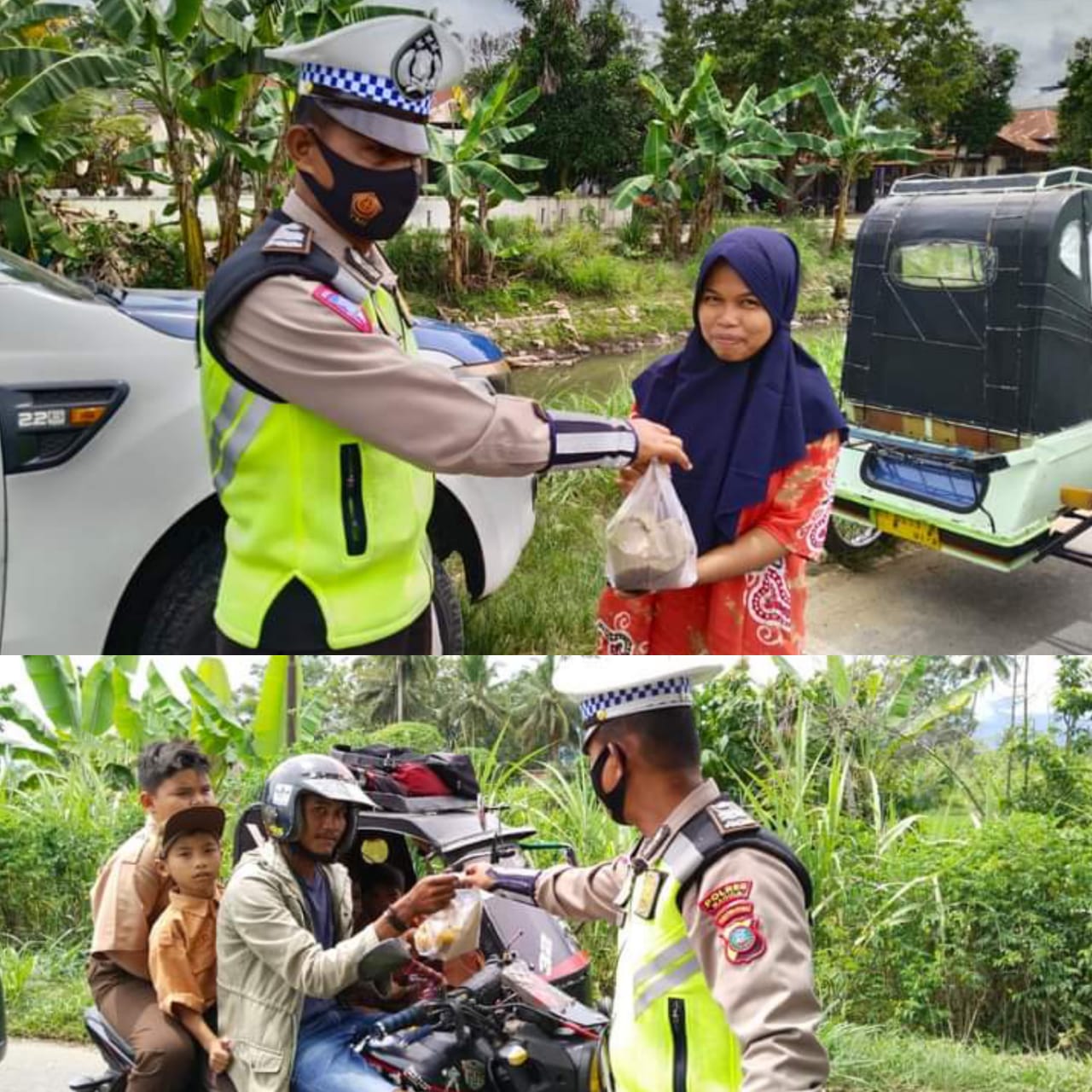 POLRES MADINA BAGIKAN NASI BUNGKUS  KEPADA SUPIR DAN TUKANG BECAK DALAM RANGKA 