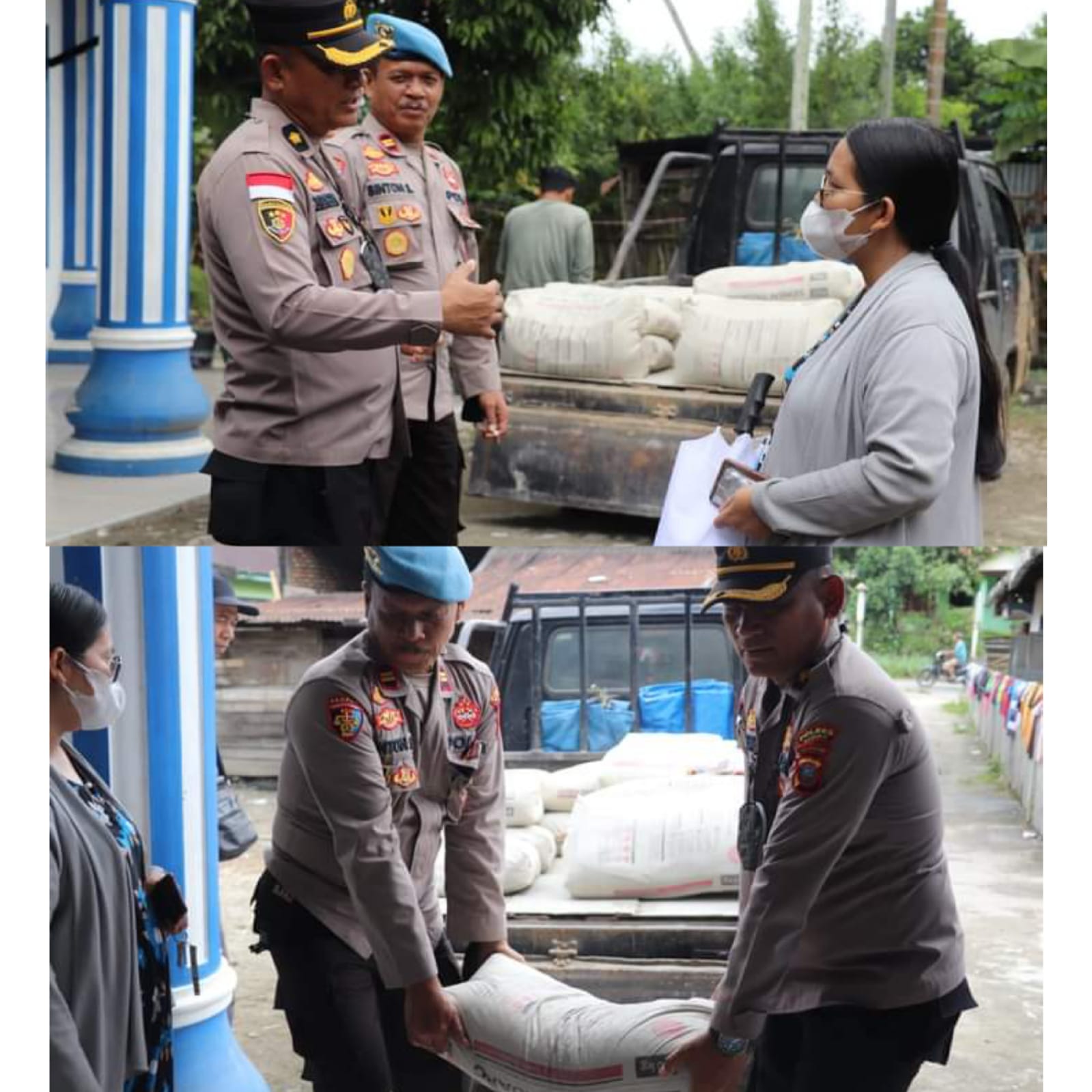 POLRES  MADINA SALURKAN SEMEN 55 SAK UNTUK PEMBANGUNAN GEREJA HKI DI DESA KAMPUNG BARU