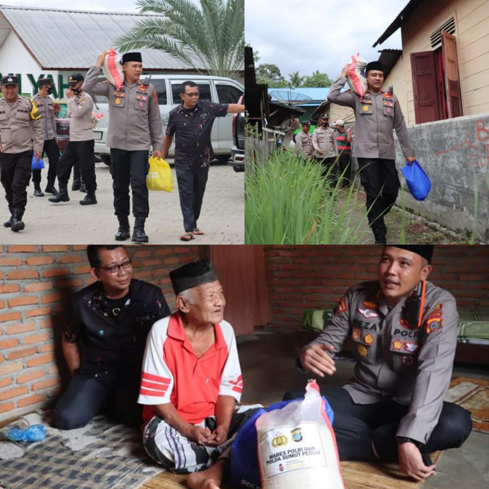 SAMBIL MEMIKUL, KAPOLRES MADINA SALURKAN BANTUAN KAPOLRI DAN KAPOLDA KEPADA WARGA KURANG MAMPU DI DESA LUMBAN PASIR