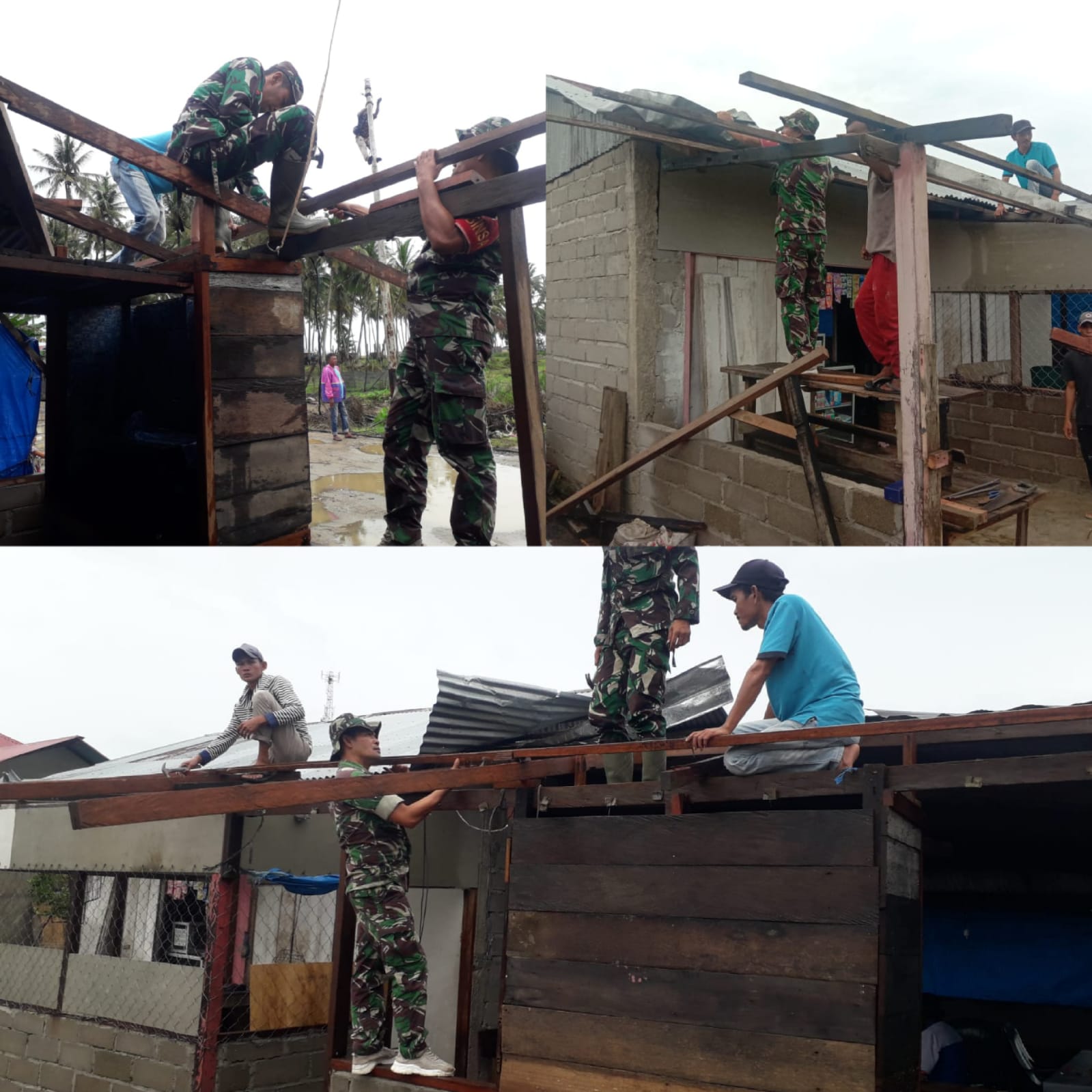 Gerak Cepat, Koramil 20/Batahan Dipimpin Danramil Bantu Perbaiki Rumah Korban Bencana Angin Kencang