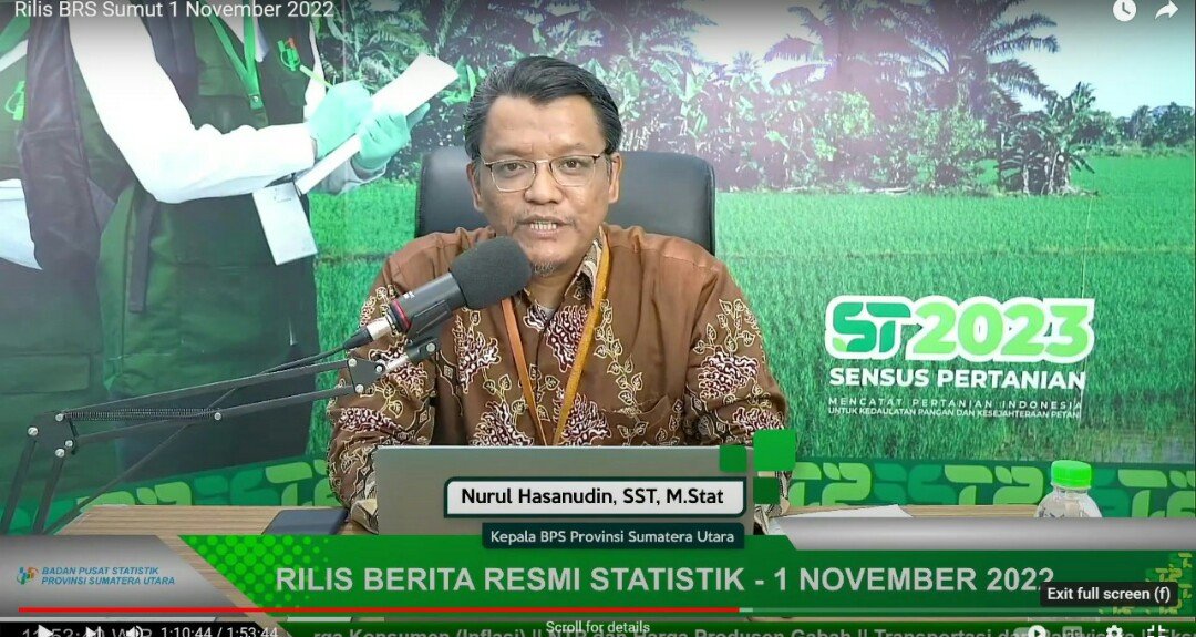 Kepala BPS Sumut Nurul Hasanudin : Inflasi Oktober Dipicu Kenaikan Harga Kelompok Pengeluaran