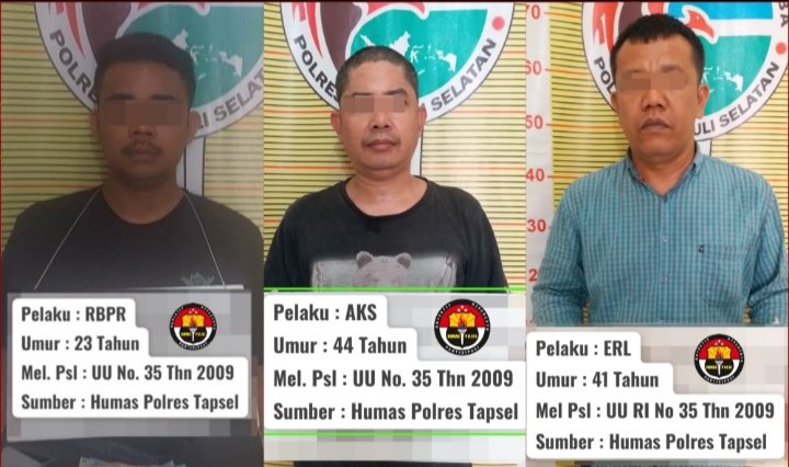Tiga Pelaku Komplotan Pengedar Sabu Ditangkap Sat Resnarkoba Polres Tapsel di Paluta