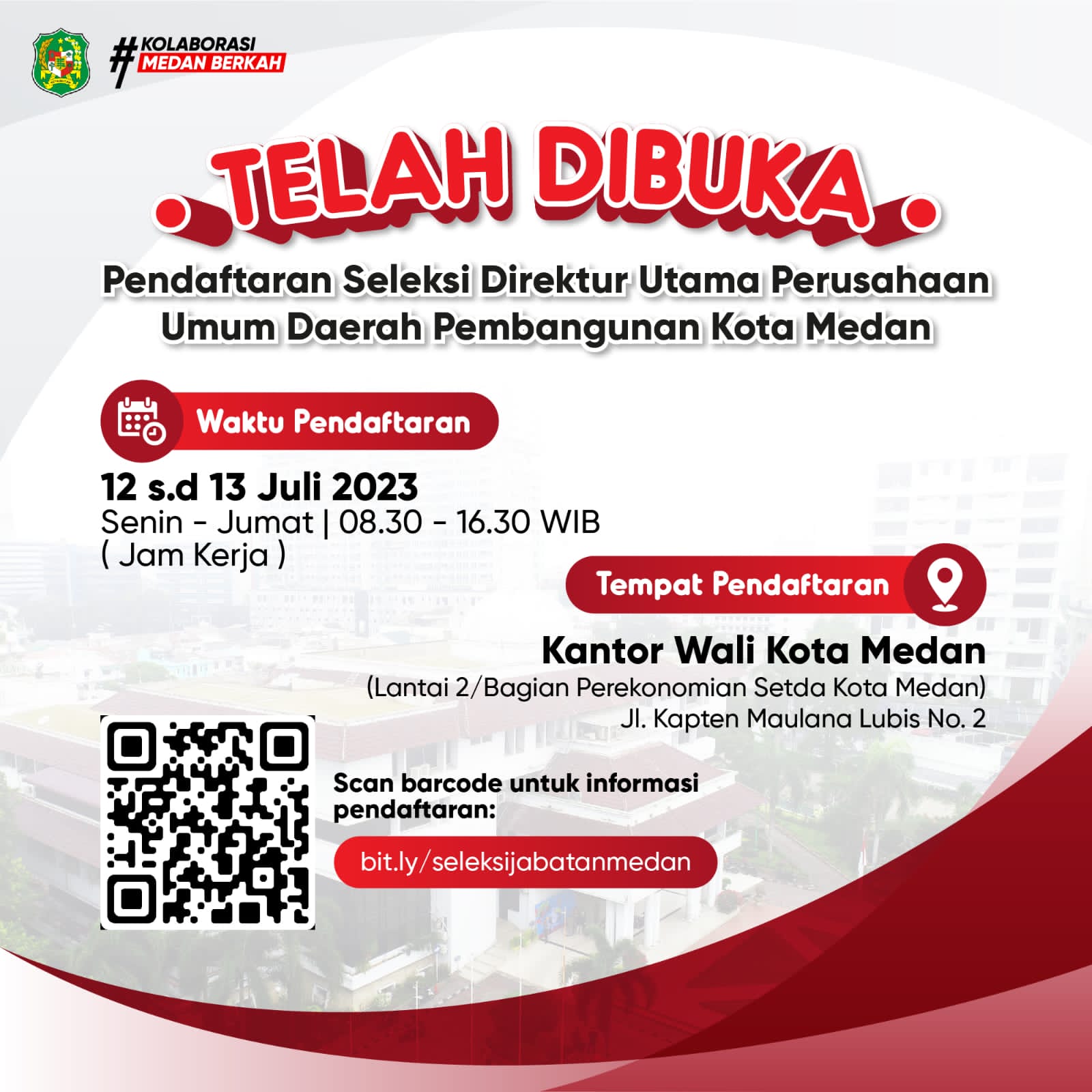 Dibuka Seleksi Pendaftaran Dirut PUD Pembangunan Kota Medan, Ini Persyaratannya