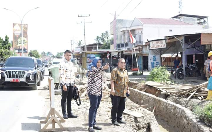 Wabup Atika Nasution Tinjau Pembangunan Drenase di Jalan Willem Iskandar Madina