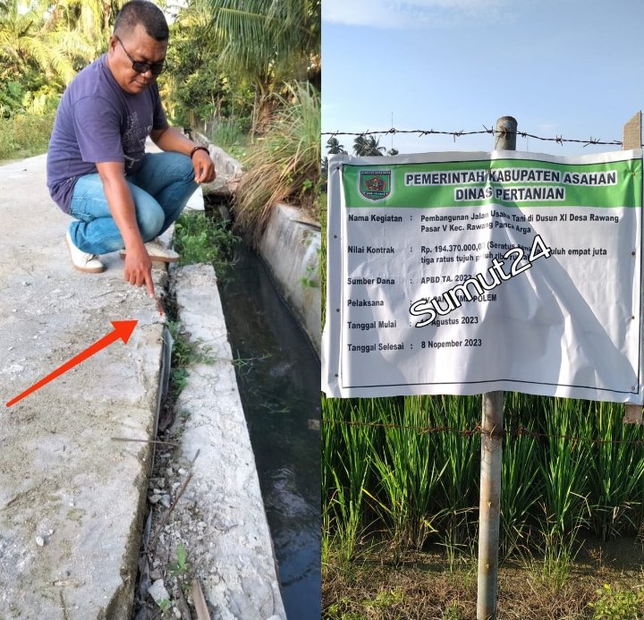 Proyek Cacat Mutu di Dusun XI Desa Rawang Pasar V, Kadis Pertanian Asahan Tetap Terima