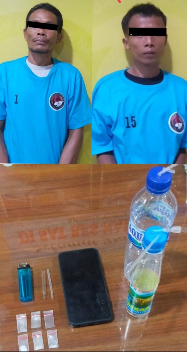 Nyabu Didalam Kamar Mandi, 2 Pelaku Diborgol Unit Reskrim Polsek Air Joman