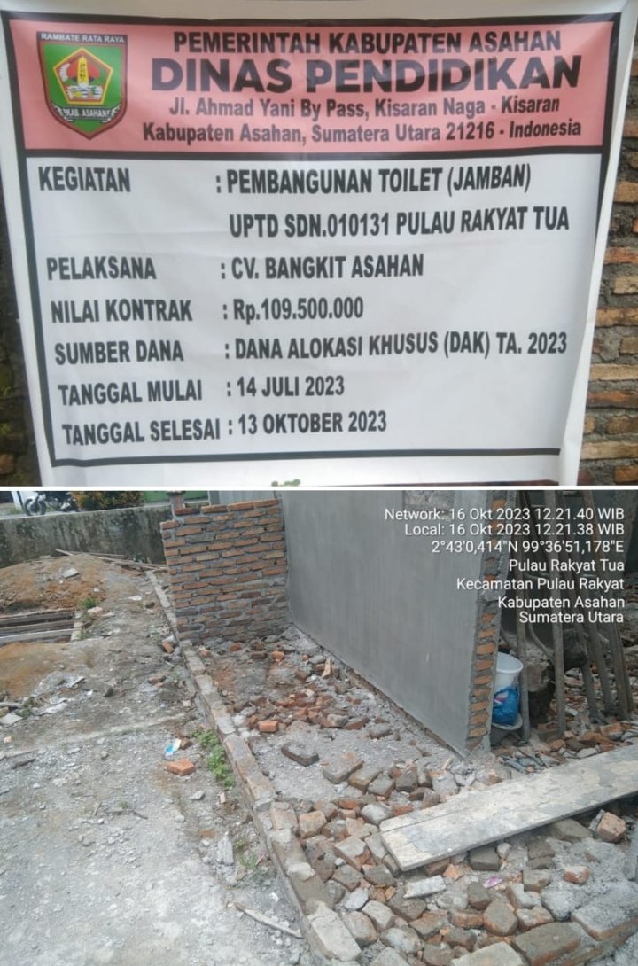Kadis Pendidikan Asahan Tindak Tegas Rekanan Proyek Pembangunan Toilet SDN 010131 Pulau Rakyat