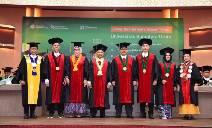 Perkuat Program EQUITY, Rektor USU Kukuhkan 6 Guru Besar Tetap