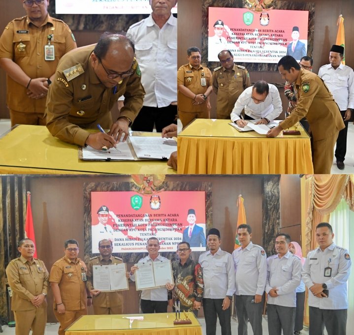 Pj. Walikota Padangsidimpuan Tanda Tangani Perjanjian  Hibah Daerah Anggaran Pilkada 2024