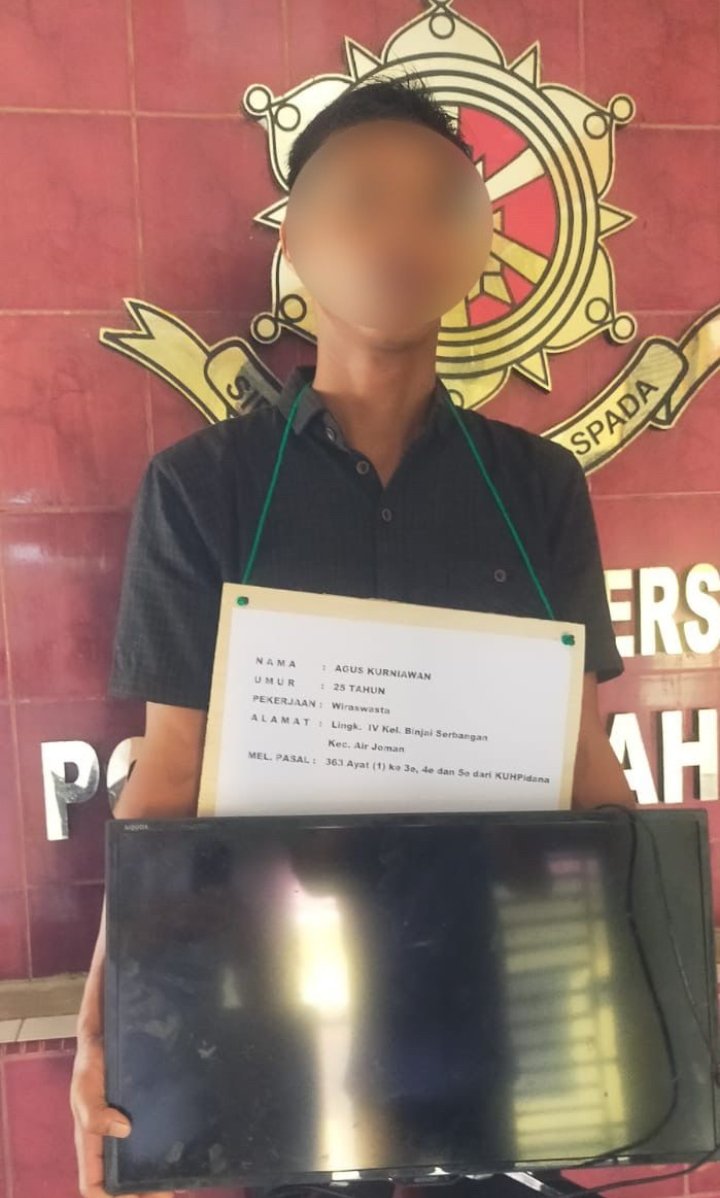 Pencuri TV LED Ditangkap Polsek Air Joman