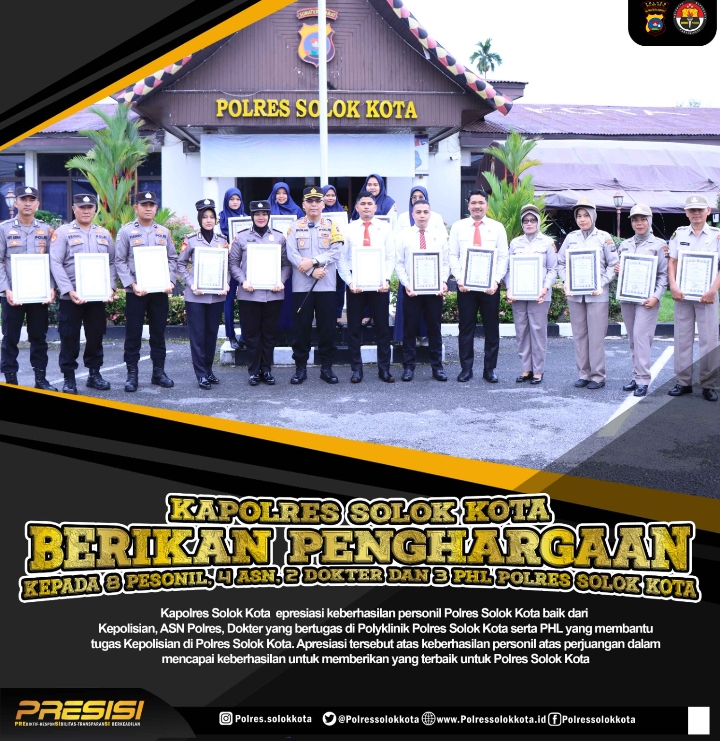 Kapolres Solok Kota, AKBP Ahmad Fadilan, Berikan Reward kepada Personel yang Berprestasi