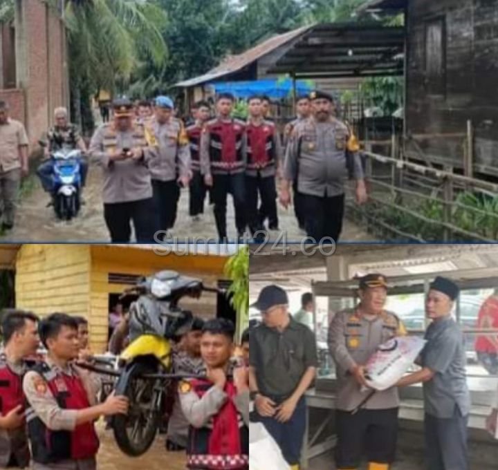 Kapolres Palas Bantu Warga Terkena Banjir di Tiga Desa Luapan Sungai Sosa