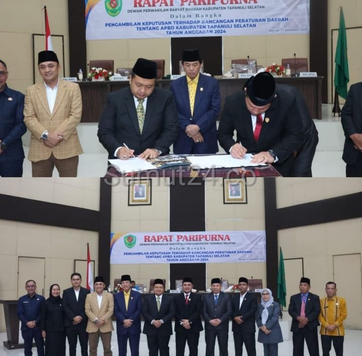 Bupati Dolly Pasaribu dan Pimpinan DPRD Tapsel Tandatangani Persetujuan Bersama Ranperda APBD TA. 2024