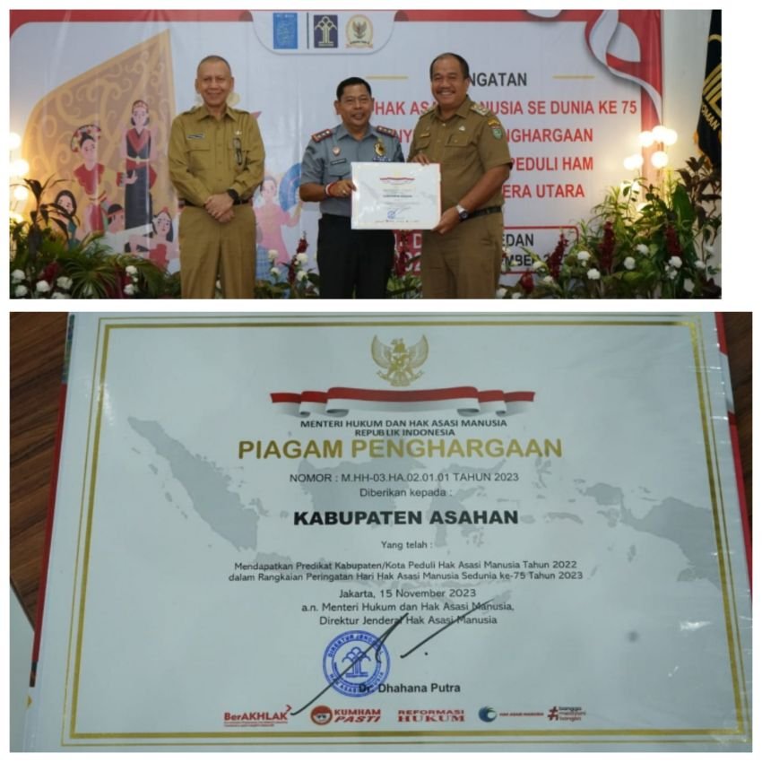 Pemkab Asahan Terima Penghargaan Kabupaten Peduli HAM Provsu