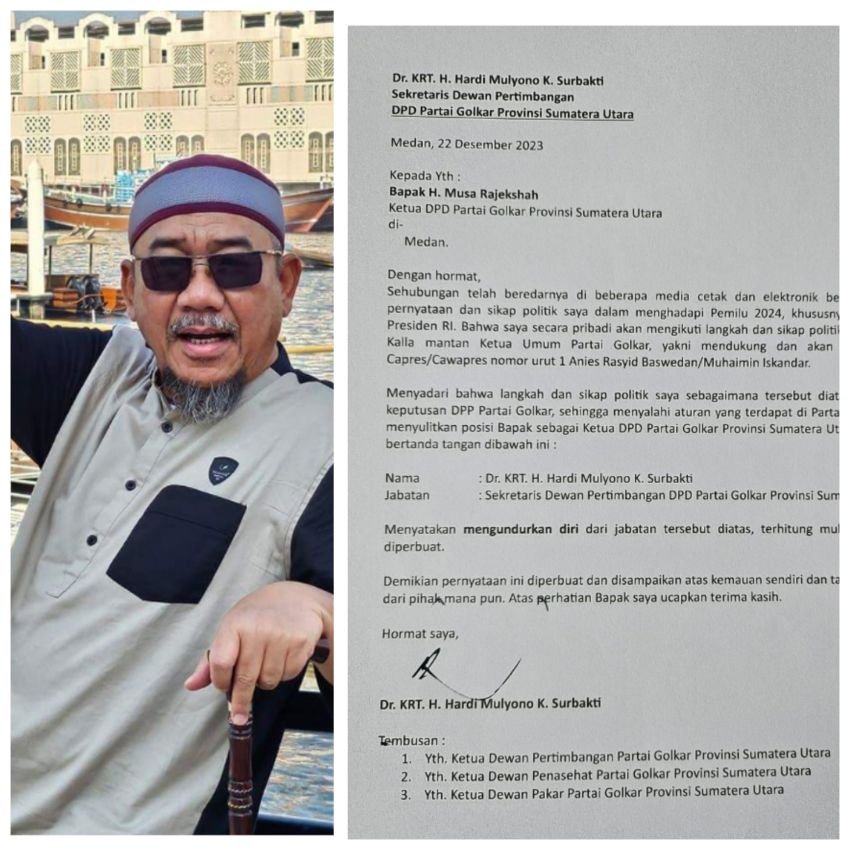 Dr. KRT. H. Hardi Mulyono Surbakti MAP Nyatakan Mundur dari Watim DPD Partai Golkar Sumut