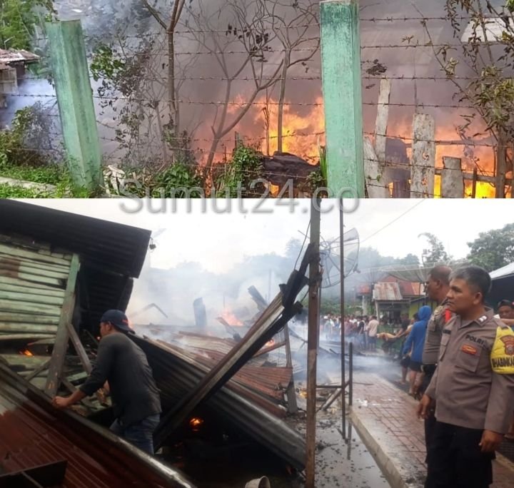 Bhabinkamtibmas Polres Padangsidimpuan Berjibaku Bersama Warga Padamkan Api