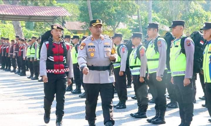 Kapolres Madina Pimpin Apel Pergeseran Pasukan PAM Pemilu, AKBP Arie Paloh Sampaikan 6 Poin Atensi