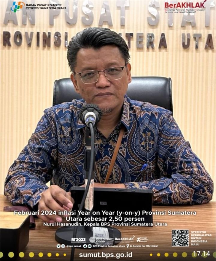 Kepala BPS Sumut Nurul Hasanudin: Sumut Inflasi 2,50 Persen pada Februari 2024