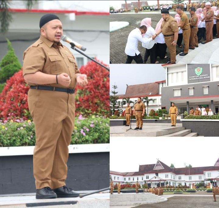 Bupati Dolly Pasaribu Pimpin Apel Gabungan di lapangan Parade Pemkab Tapsel