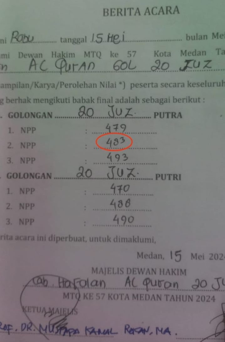 Alasan Salah Tulis, Panitia Gagalkan Luqman Masuk Final MTQ Kota Medan