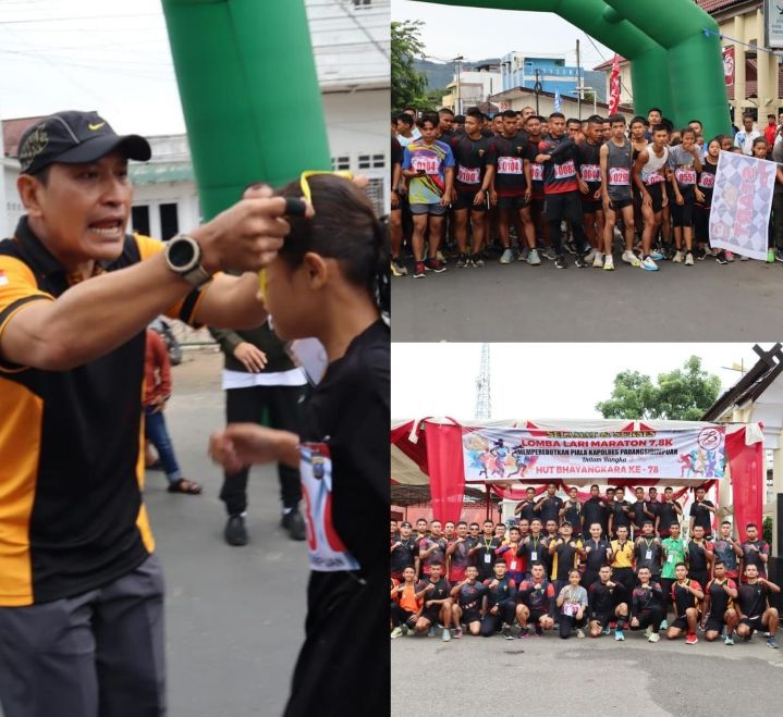 Ratusan Peserta Meriahkah Lomba Lari Maraton 7,8 Kilometer dalam Perayaan Hut Bhayangkara ke-78 di Polres Padangsidimpuan,