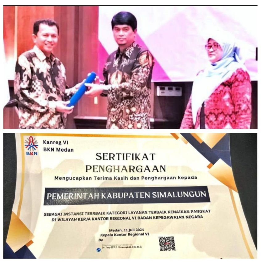 Pemkab Simalungun Raih Penghargaan BKN Award 2024 Kategori Layanan Terbaik Kenaikan Pangkat