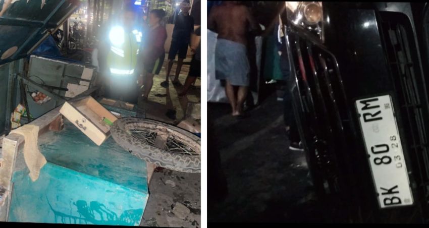 Hilang Konsentrasi, Mobil Fortuner Terbalik dan Hantam Gerobak Bandrek