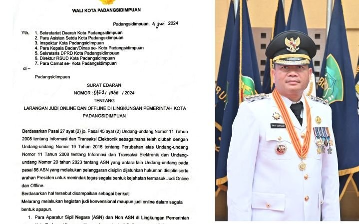 Pemko Padangsidimpuan Keluarkan Surat Edaran Larangan Judol & Offline