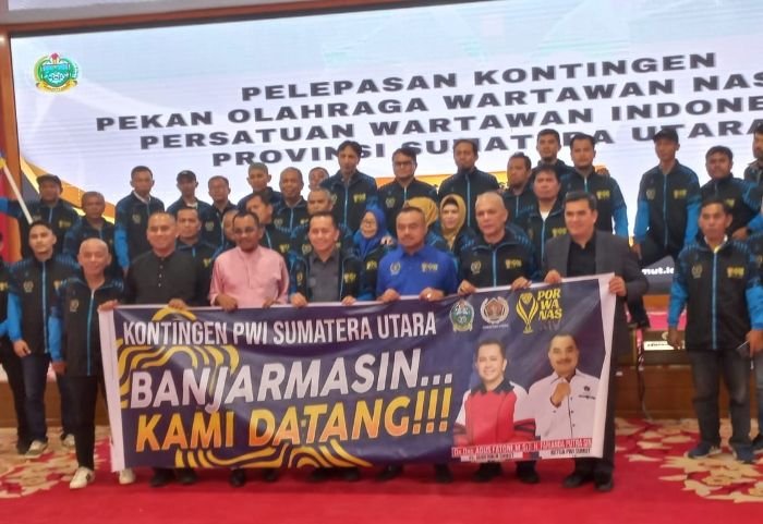 Pj Gubernur Sumut Lepas Keberangkatan Kontingen PWI Sumut ke Porwanas XIV Banjarmasin