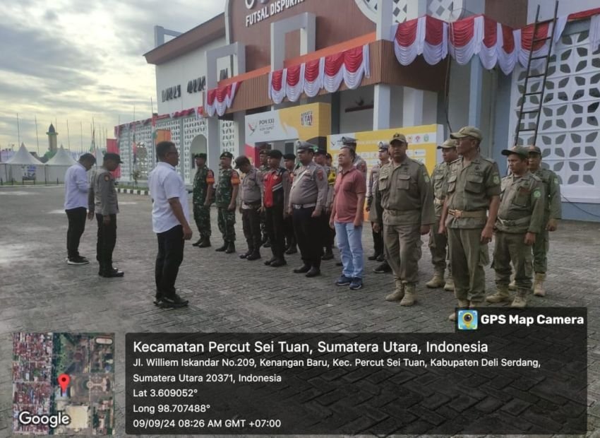 40 Personel Satgas Hatra Toba Berikan Pengamanan PON XXI di GOR Dispora Sumut.