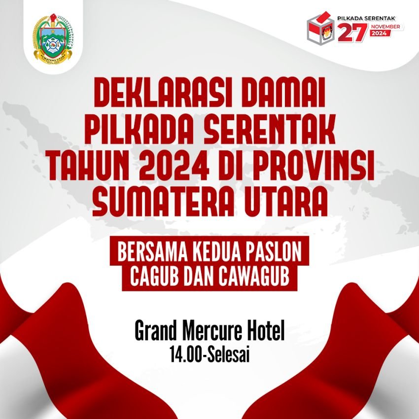 Pemprov Sumut Gelar Deklarasi Pilkada Damai, Undang Bobby Afif Nasution dan Edy Rahmayadi