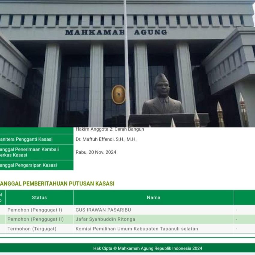 MA Tolak Kasasi Gus Irawan - Jafar Syahbuddin, KPU Tapsel: Putusan Bersifat Final