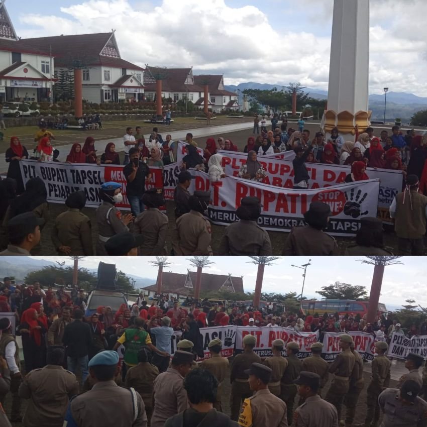 Tidak Netralitas ASN Picu Aksi Demo di Kantor Bupati Tapsel "Tolak begal demokrasi di bumi Dalihan Natolu", Plt Rasyid Dongoran Tak Nongol