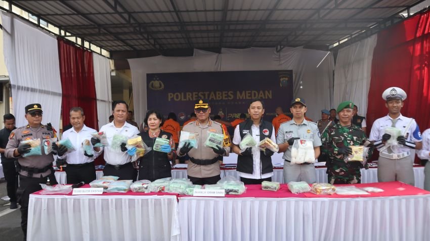 Polrestabes Medan Selamatkan 314.183 Jiwa, Sabu 24.095,31 Gram dan Ekstasi 69.426 Butir Dimusnahkan