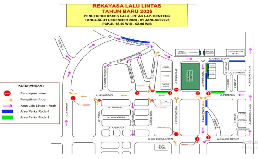 Enam Titik Pengalihan Arus Lalu Lintas saat Malam Tahun Baru di Medan