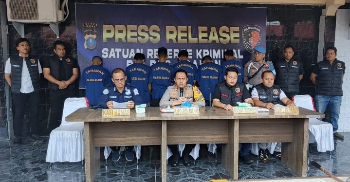 Polres Asahan Gelar Rilies Gemot Mafia Bangladesh Rusak Kantor Dinas P2KBP3A Asahan, 7 Pelaku Diamankan