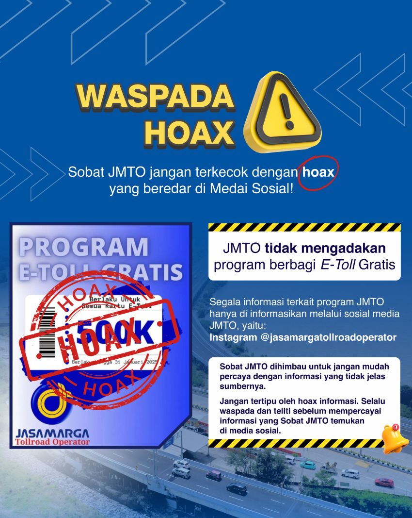 PT JMTO Tegaskan Informasi Berbagi Saldo E-Toll Gratis adalah Hoaks