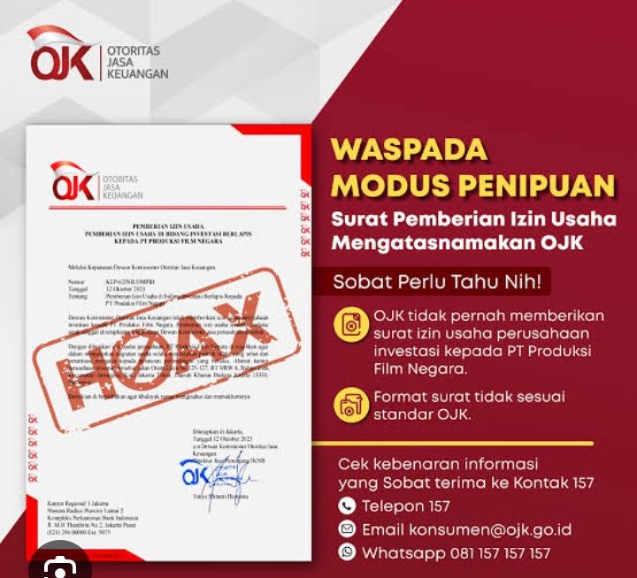Penipuan! Surat Izin Usaha Catut Nama OJK Beredar