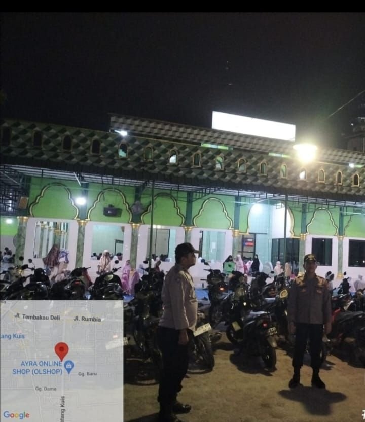 Polresta Deli Serdang dan Jajaran Laksanakan Patroli dan Pengamanan Sholat Taraweh di Masjid