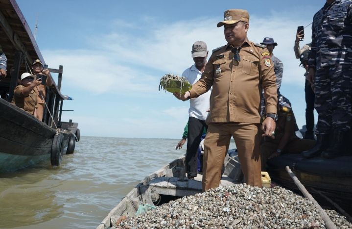 Bantu Perekonomian Nelayan Silo Baru, Wakil Bupati Asahan Tabur Benih Kerang Dara