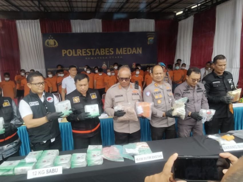 Kapolrestabes Medan Musnahkan 12 Kg Sabu dan Inex 18.865 Butir Berasal Dari Jaringan Narkotika Malaysia