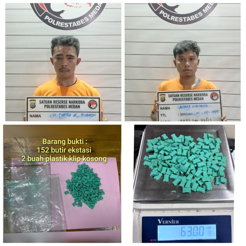 Dua  Pengedar Inex di Deli Tua Diringkus Polisi, 152 Pil ekstasi Disita