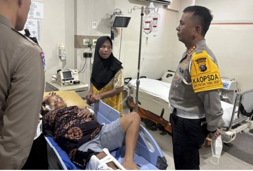 Diduga Buru-buru Petugas PJR Polda Sumut Serempet Seorang Nenek-Nenek di SM Rajal