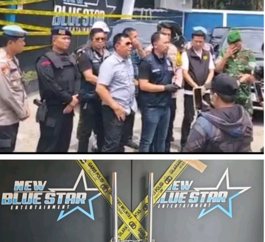 Tim Gabungan Polda Sumut dan Kodam I/BB Police Line Diskotik Blue Star Langkat.