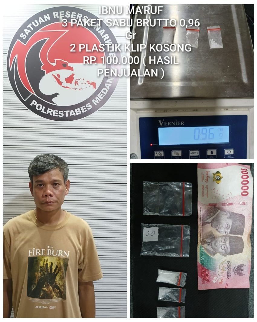 Berantas Narkoba, Sat Res Narkoba Polrestabes Medan Ringkus Seorang Pengedar Sabu di Jalan PDAM Tirtanadi Sunggal