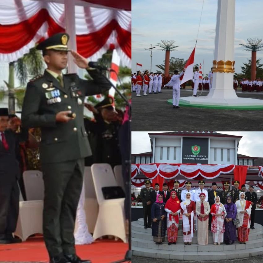Dandim 0212/Tapsel Pimpin Upacara Penurunan Bendera Pada Peringatan HUT RI Ke-80 Di Sipirok