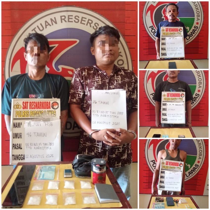 Jaringan Narkoba dikendalikan dari Lapas Pekanbaru Masuk Wilayah Sumut Kabupaten Palas, Satresnarkoba Tangkap 5 Pelaku