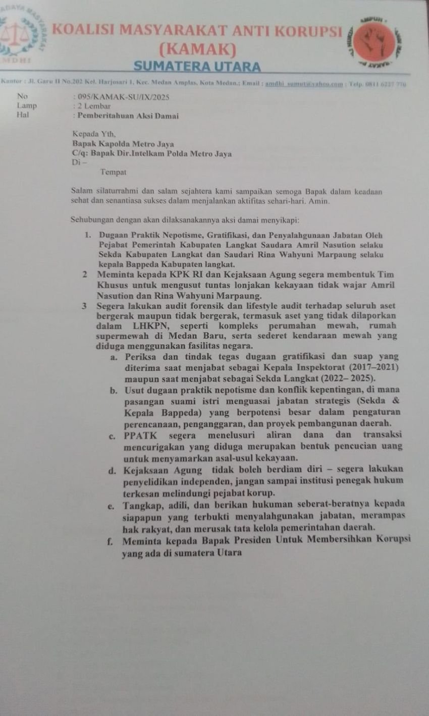 Aksi Damai KAMAK Sumut Guncang Jakarta: Tuntut KPK, Polri, dan Kejaksaan Usut Tuntas Dugaan Korupsi Pejabat Langkat